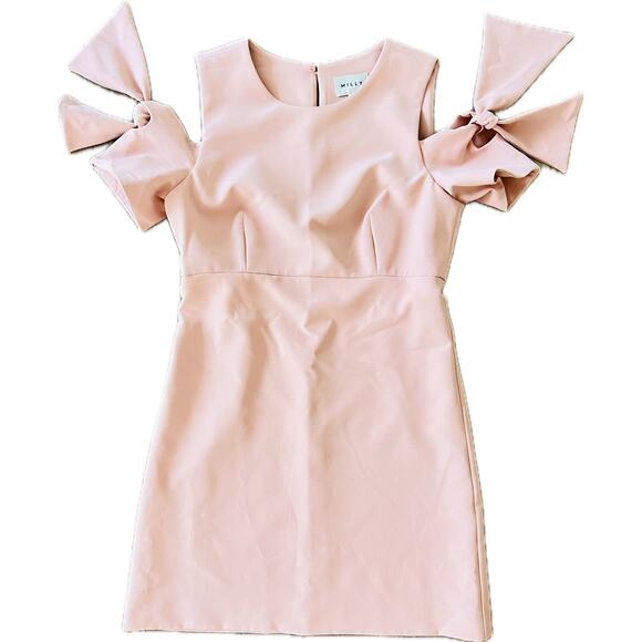 Milly New York Light Pale Pink Dress Cold-Shoulder Bow Sleeve Tie 4 Made USA - Picture 6 of 8